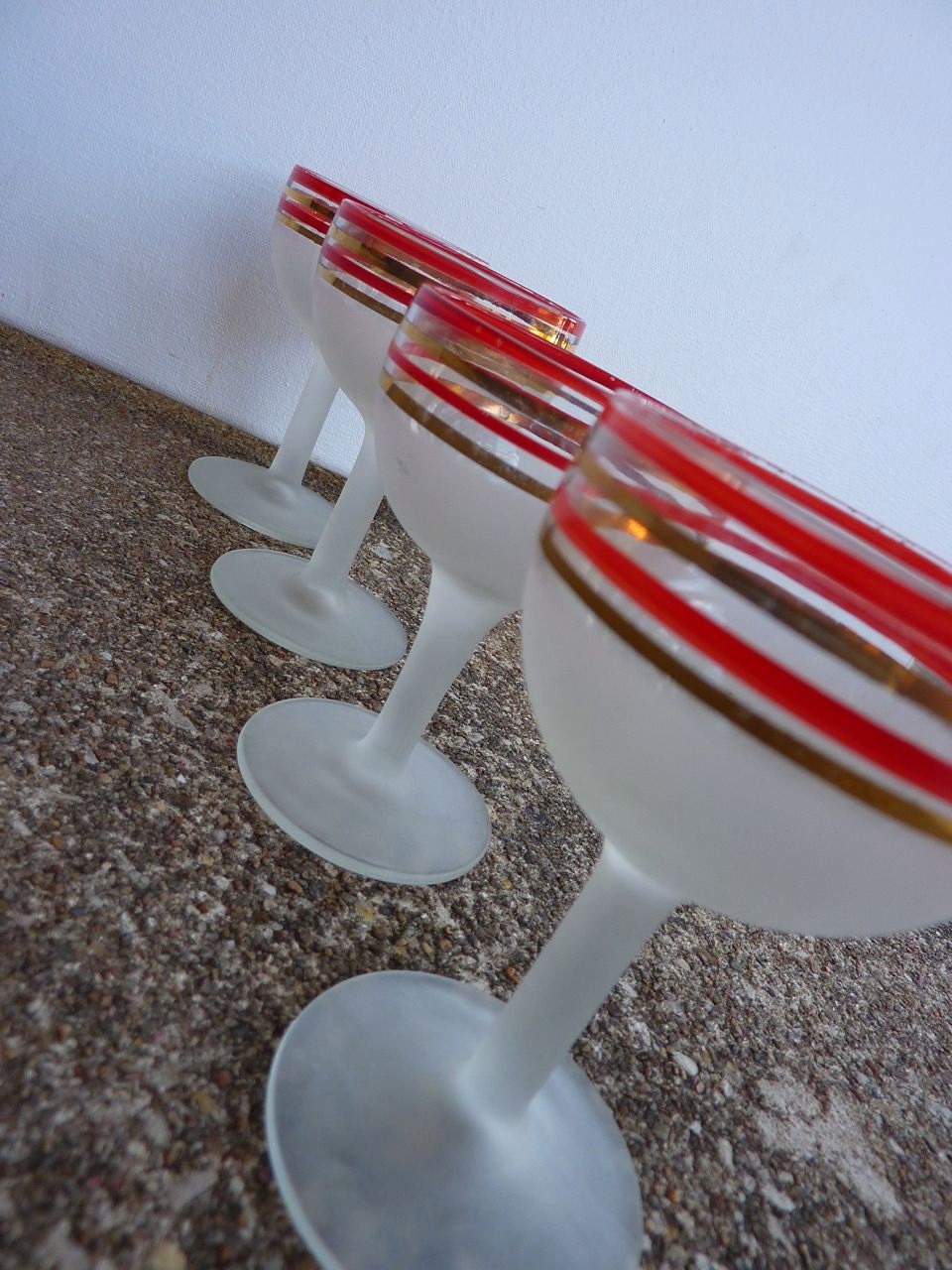 Set of 4 Red and Gold Striped Frosty Cocktail Glasses