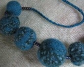 Knitted Felt ball necklace-Turquoise vintage yarn