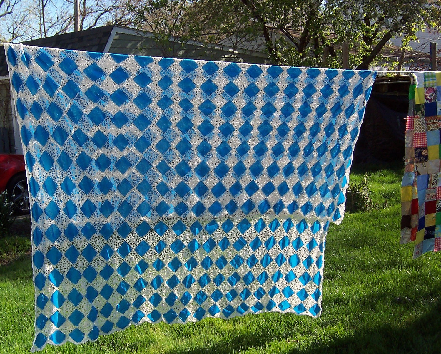 Vintage Hand Crochet Patchwork Bed or Table Cover