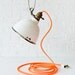 Antique Industrial Light- White Porcelian Clip Lamp w/ Neon Ornage Color Cord