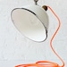 Antique Industrial Light- White Porcelian Clip Lamp w/ Neon Ornage Color Cord