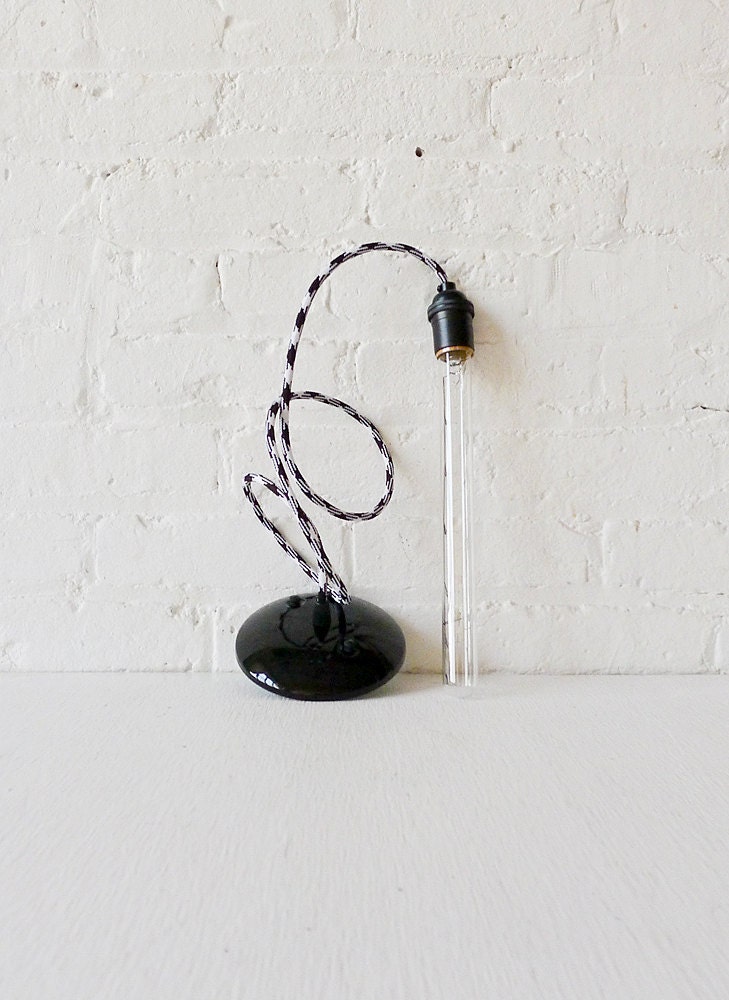Mad Scientist Bare Bulb Tubular Light Pendant w/ Black & White Color Cord