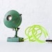 10% SALE - Antique Industrial Green Spotlight Lamp w/ Neon Yellow Net Color Cord