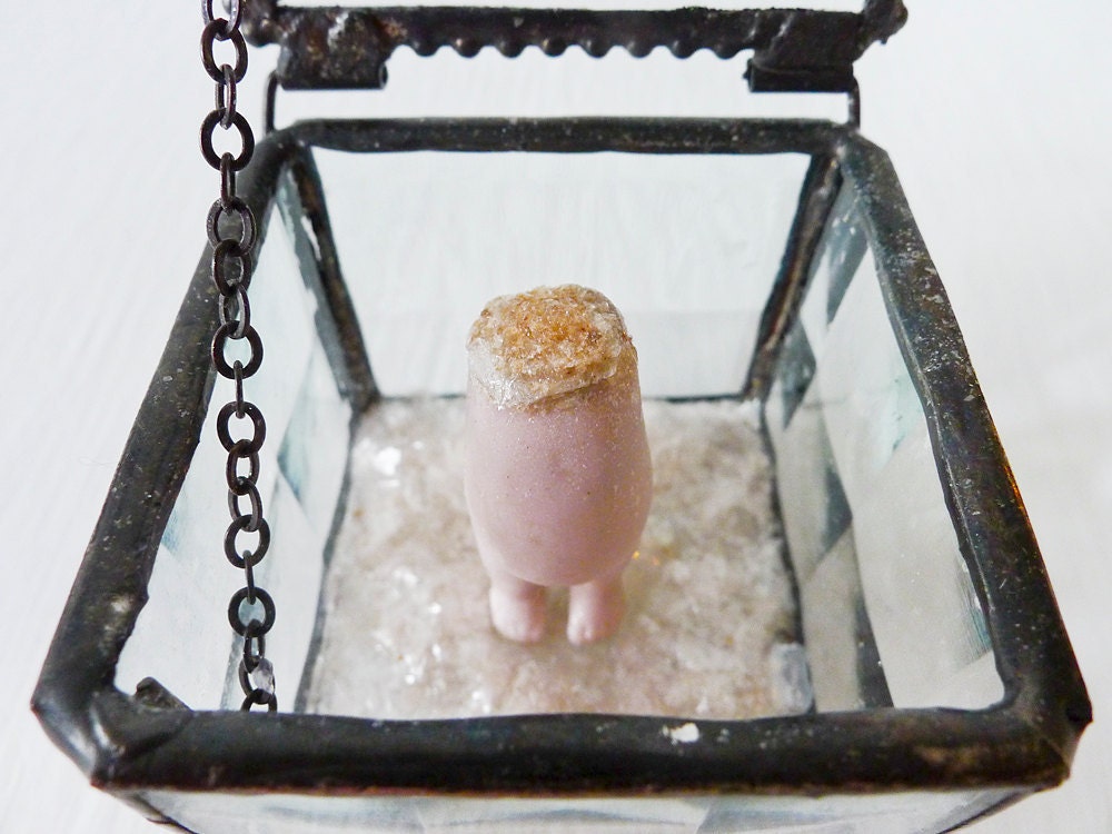Alice Trapped in the Looking Glass - Off with her Head Doll in Beveled Glass Jewelry Box