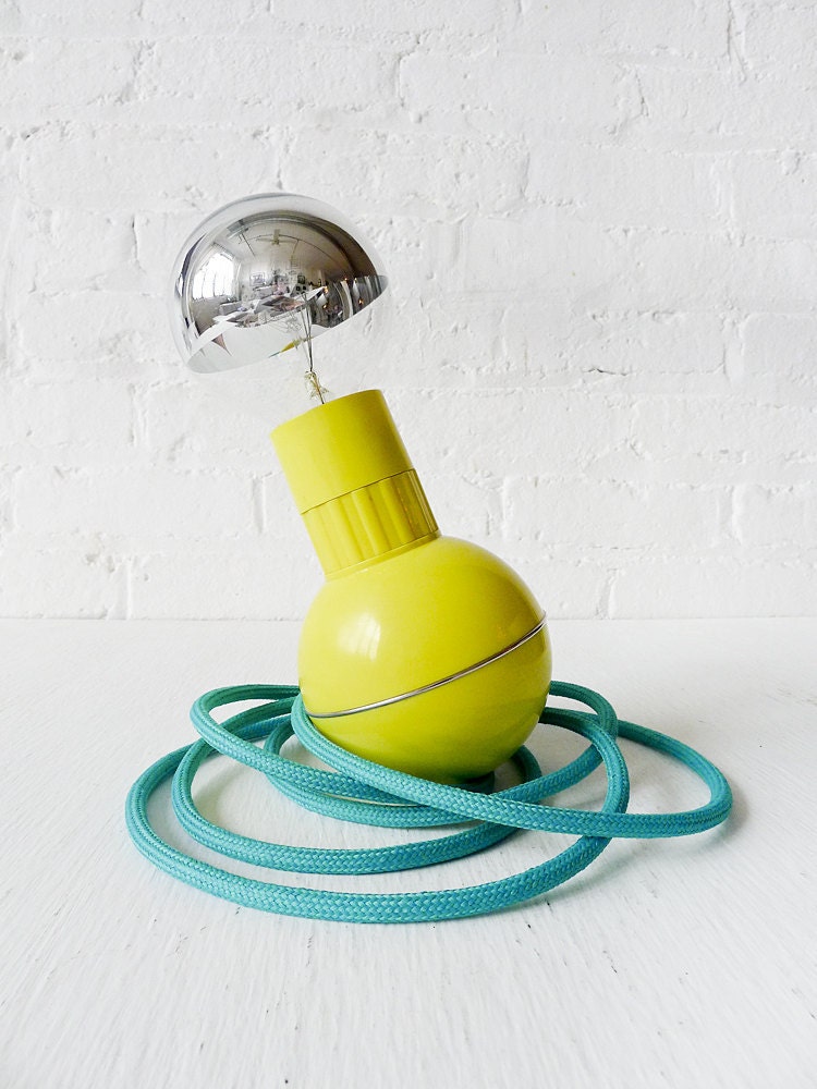 Retro Atomic Mid-Century Wobble Ball Light with Aqua Green Blue Color Cord