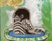 Please Dont Feed The Birds (a series)...The Timid Bird...4X6 Original Art Print
