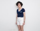Navy Blue V neck sport tshirt 70s NOS vintage