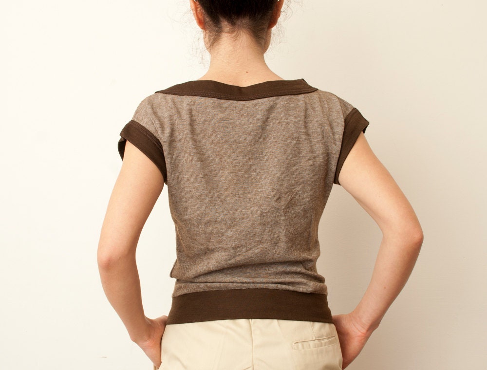 80s brown geometric cut tshirt unworn vintage XS