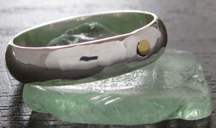Men's Argentium Silver / 24K Gold Band Ring, "Heart of Gold" : Sz. 9