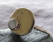 March Silver Leaf & Aquamarine Disc Ring, Sz. 7 : March Birthstone