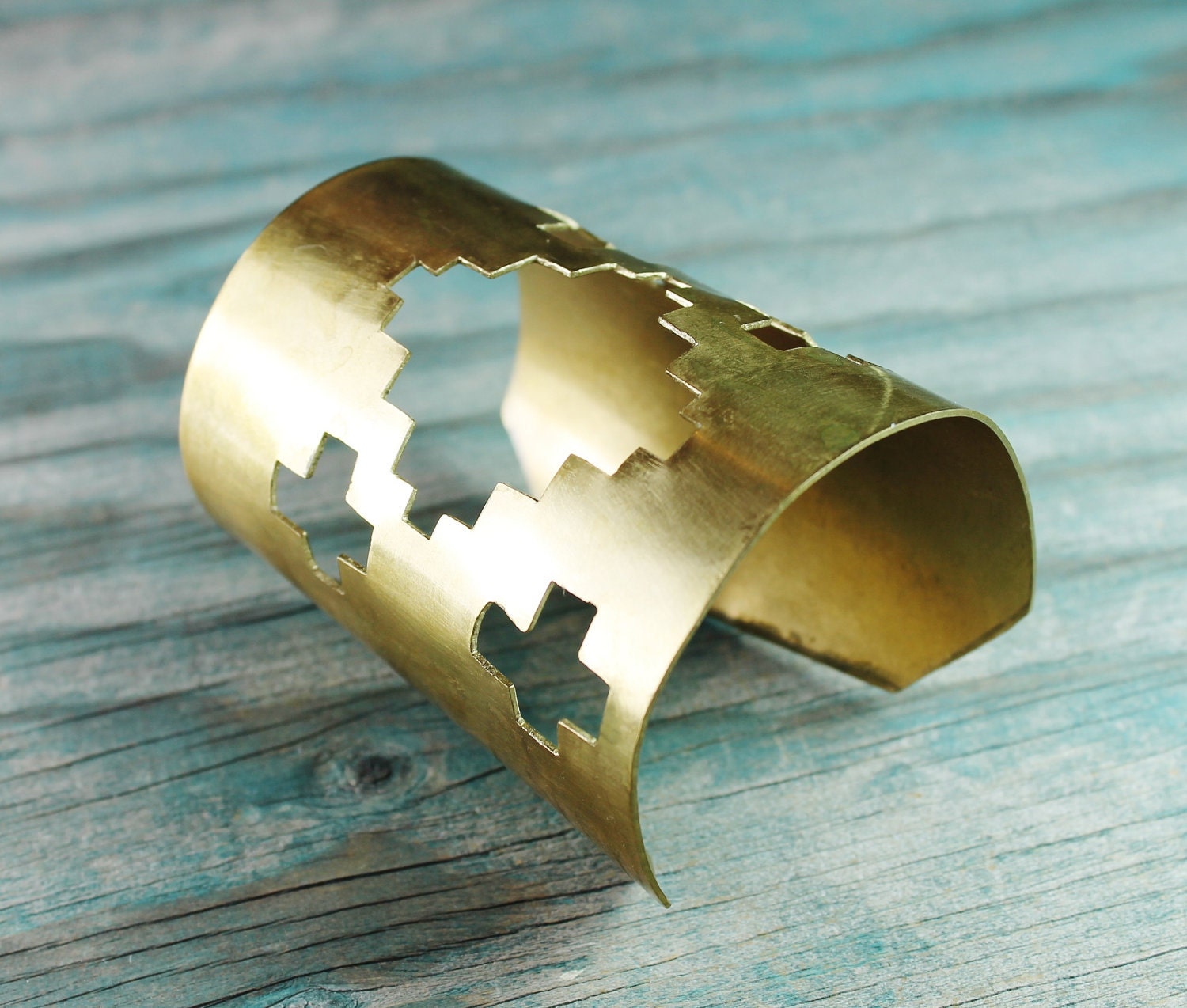 RESERVED for DALLAS - Southwestern Navajo Cutout Cuff. Gold Brass.