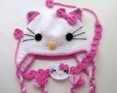 Crochet Kitty Hat and headband -Crochet Baby  Hat  - for Baby or Toddler-Baby Girl Hat