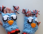 Blue Owl Mitten-Crochet Owl gloves-for Baby or Toddler-animal gloves