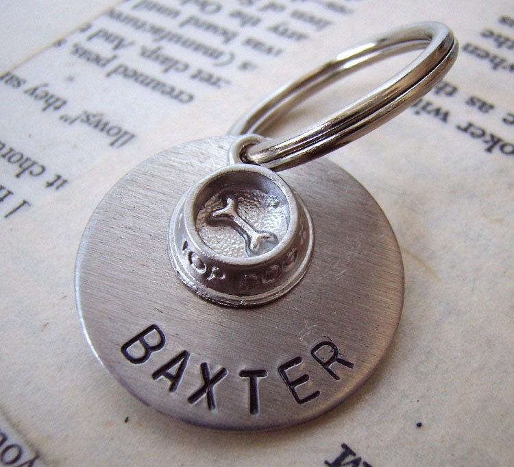 Custom Name ID Pet Tag with Silver Dog Bowl