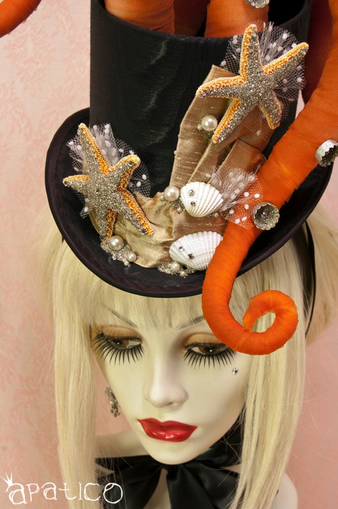 Octopus Tentacle Hat - Steampunk Victorian Masquerade Top Hat - Orange x Gold x Black - 3 to 4 Week Turnaround