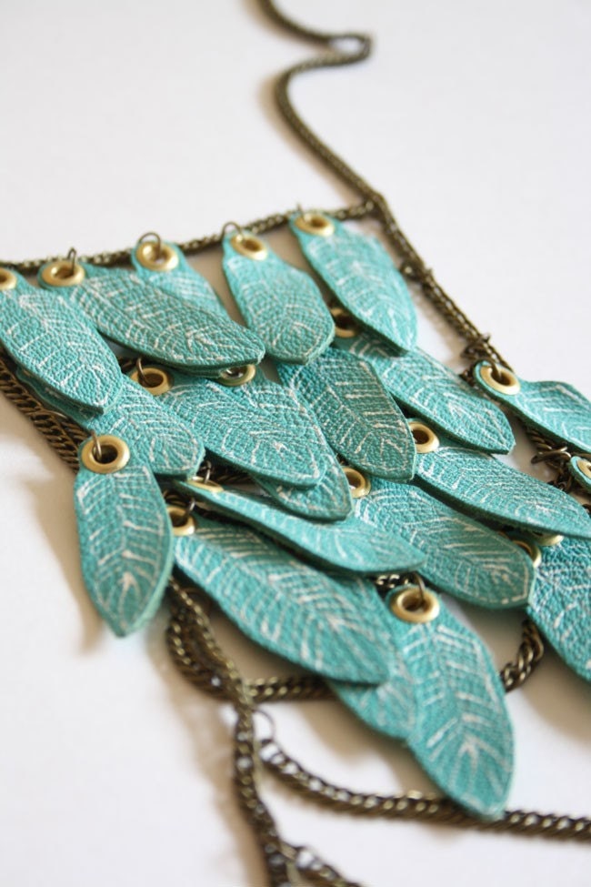 Boho breastplate plastron with blue ice leather feathers - pagan poetry's best seller