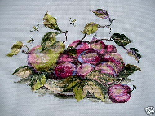 Cross Stitch - Completed Cross Stitch Picture Still Life - Plums