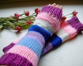 Hand Knit Women's Striped Hand Warmers - Fingerless Gloves - Warm and Soft - Beautiful Colors - Free Shipping