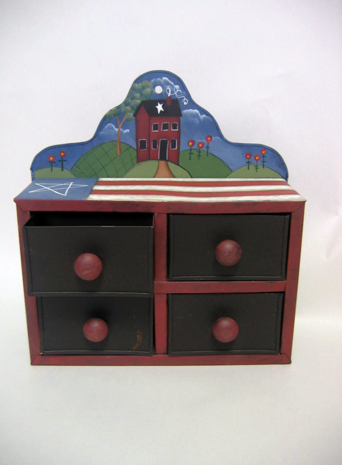 CLEARANCE 50 % Off, Hand Painted, Folk Art, Patriotic, Metal 4 Drawer Cabinet