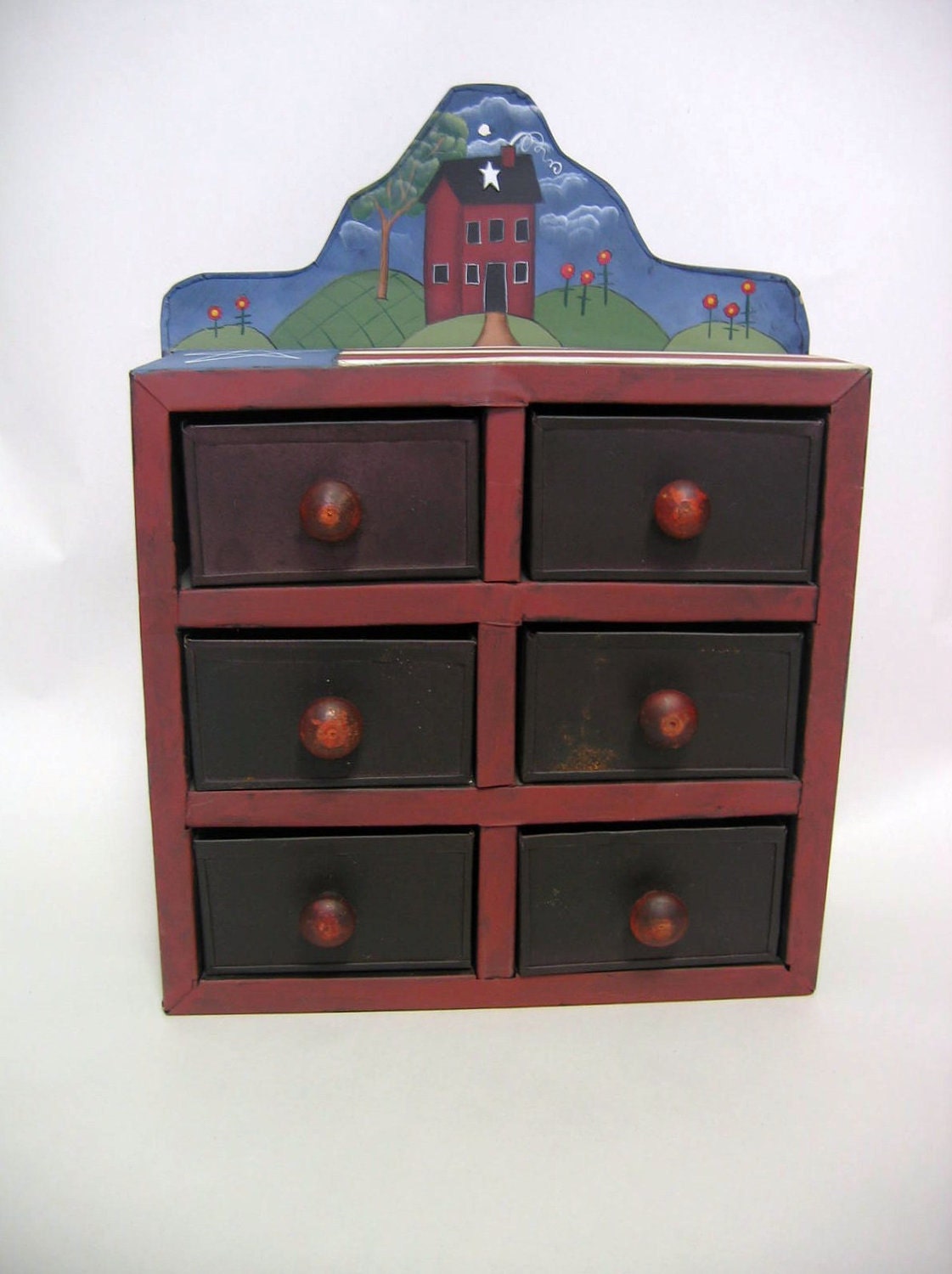 CLEARANCE 50 % Off, Folk Art, Tole Painted, Patriotic, Metal 6 Drawer Cabinet