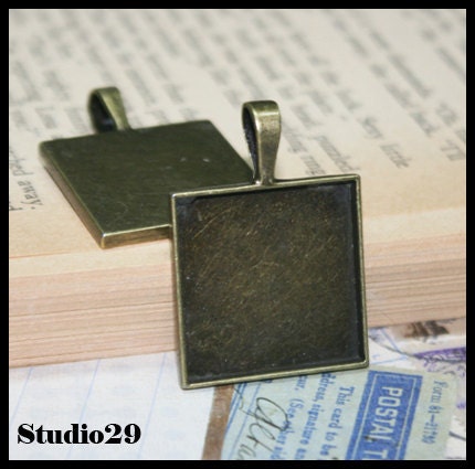 Bronze Pendant Tray Bezel Square 1 Inch -10