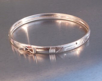 Vintage Mexican Silver Bracelet Sterling Bangle Mexico Brushed Matte Frosted Etched Engraved