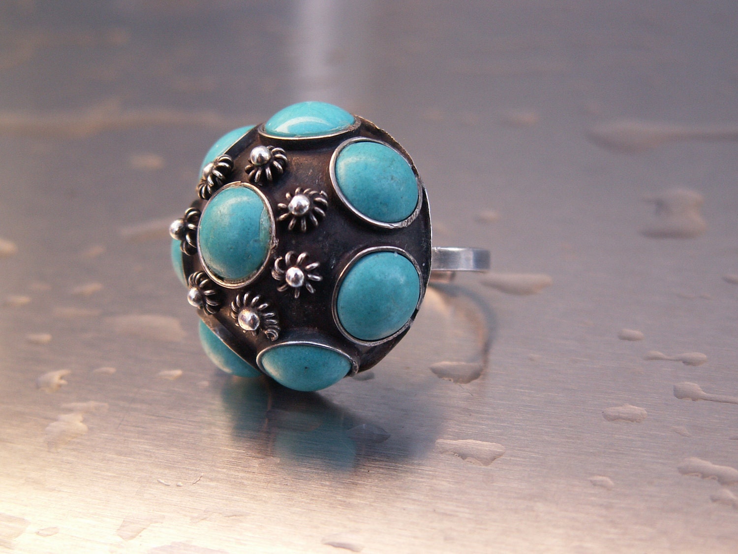 Vintage Mexican Silver Ring Turquoise Mexico Sterling Blue Taxco Size 7