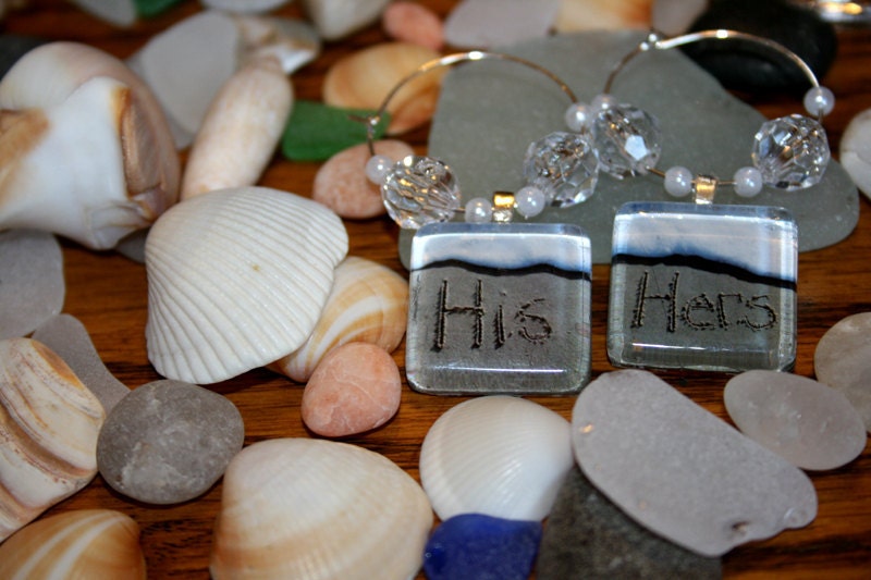 His and Hers Jersey Shore Beach Writing Wine Charms