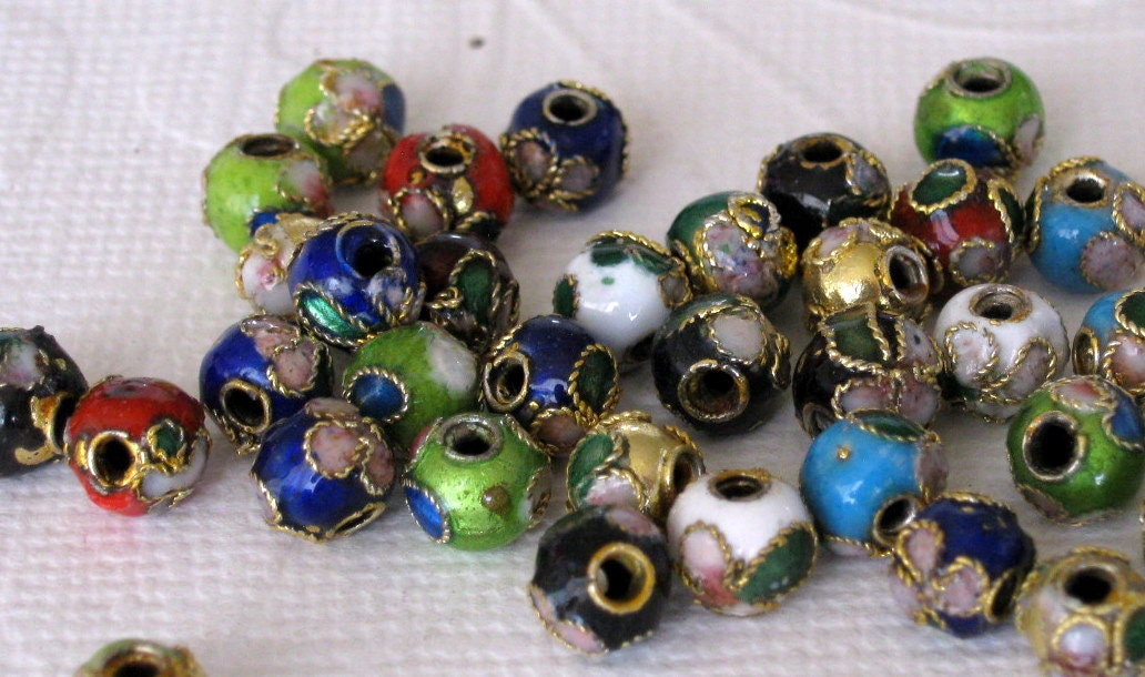 12 6mm Cloisonne Beads Mixed Lot Multi Color - 6mm