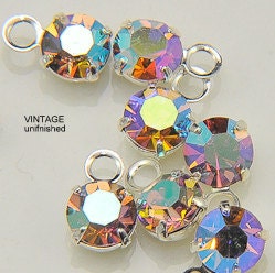 6 Vintage Swarovski 6MM/8mm Amethyst AB Round Drops - Silver - One Loop