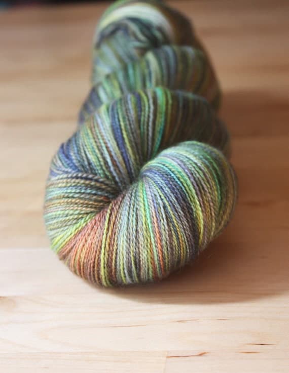 Hand Dyed Yarn / Green Copper Blue / Merino Wool Silk Lace Weight Luxury Yarn / NEW