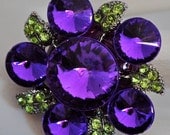 Purple cocktail ring flower button  green  statement jewelry gift for her  fashion adjustable