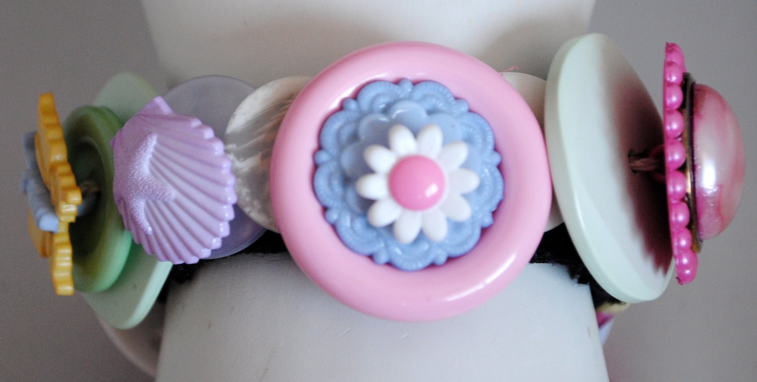 Summer button bracelet pastel ooak statement expandable women's gift