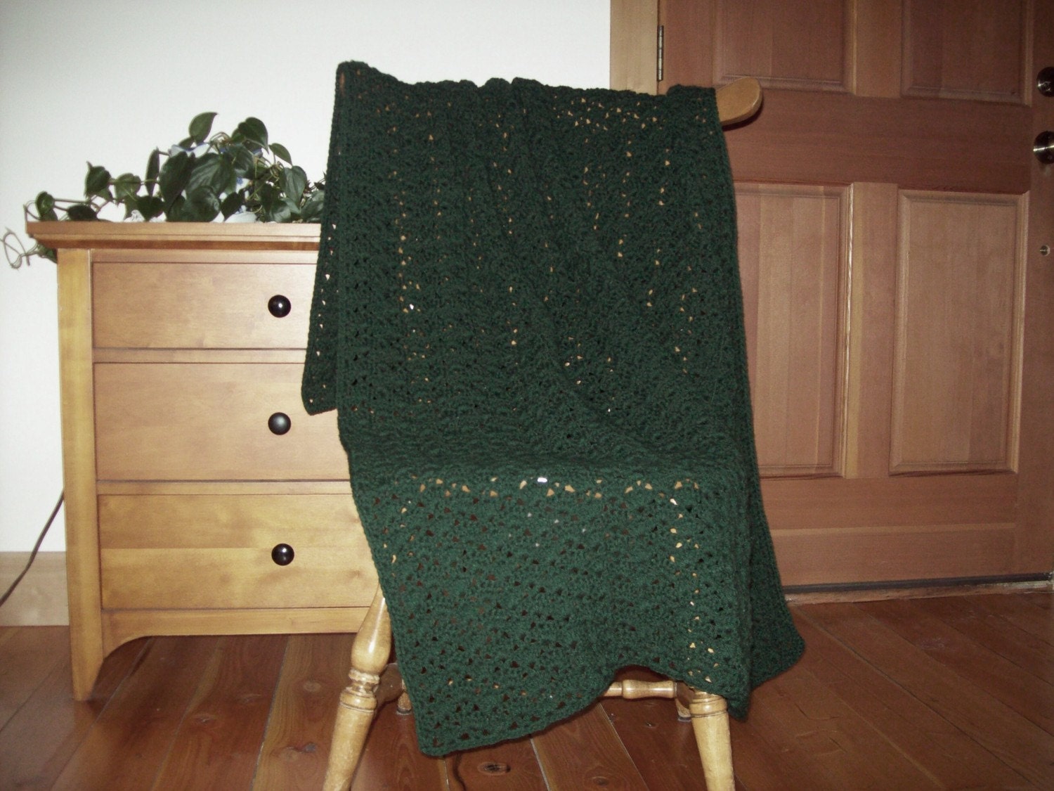 Crocheted Blanket Afghan Blanket Lap Blanket Deep Sea Green 58x39