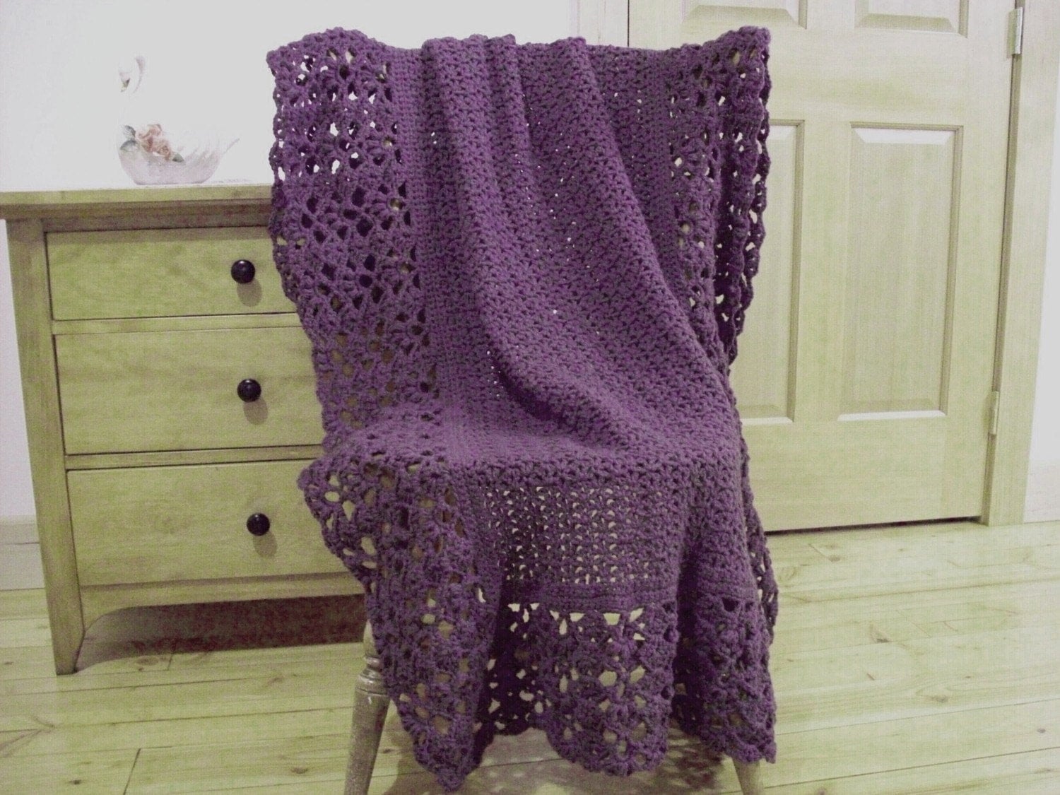 Crocheted Blanket, Crocheted afghan blanket, throw blanket, Dusty Purple, Lacy, 61x46, Lace, Handmade Lap, Many colors available