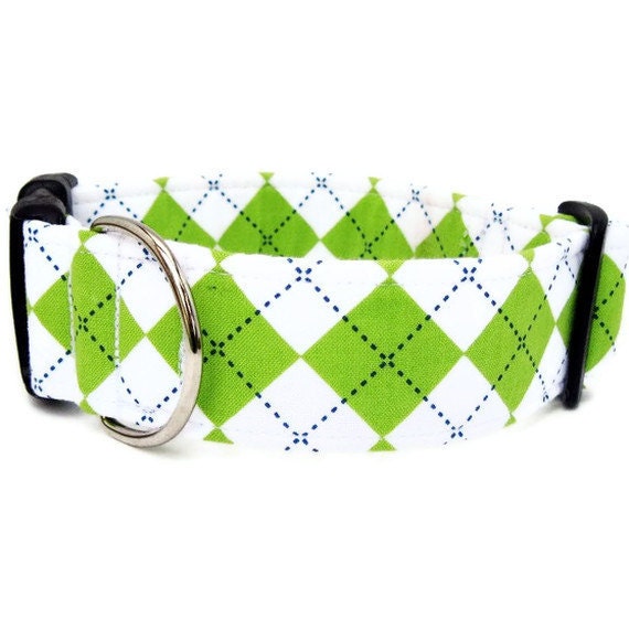 Argyle Dog Collar - Lime Argyle
