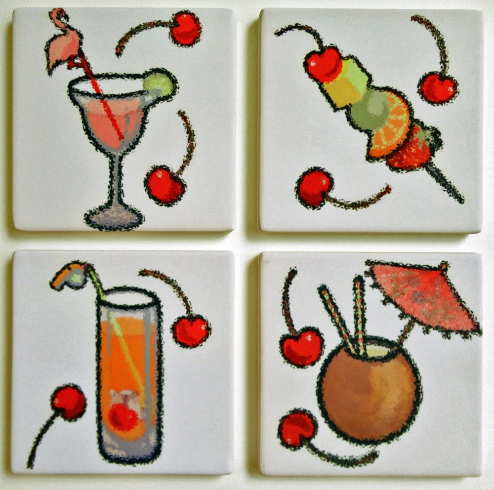 Summer Cocktails Set of Four Coasters