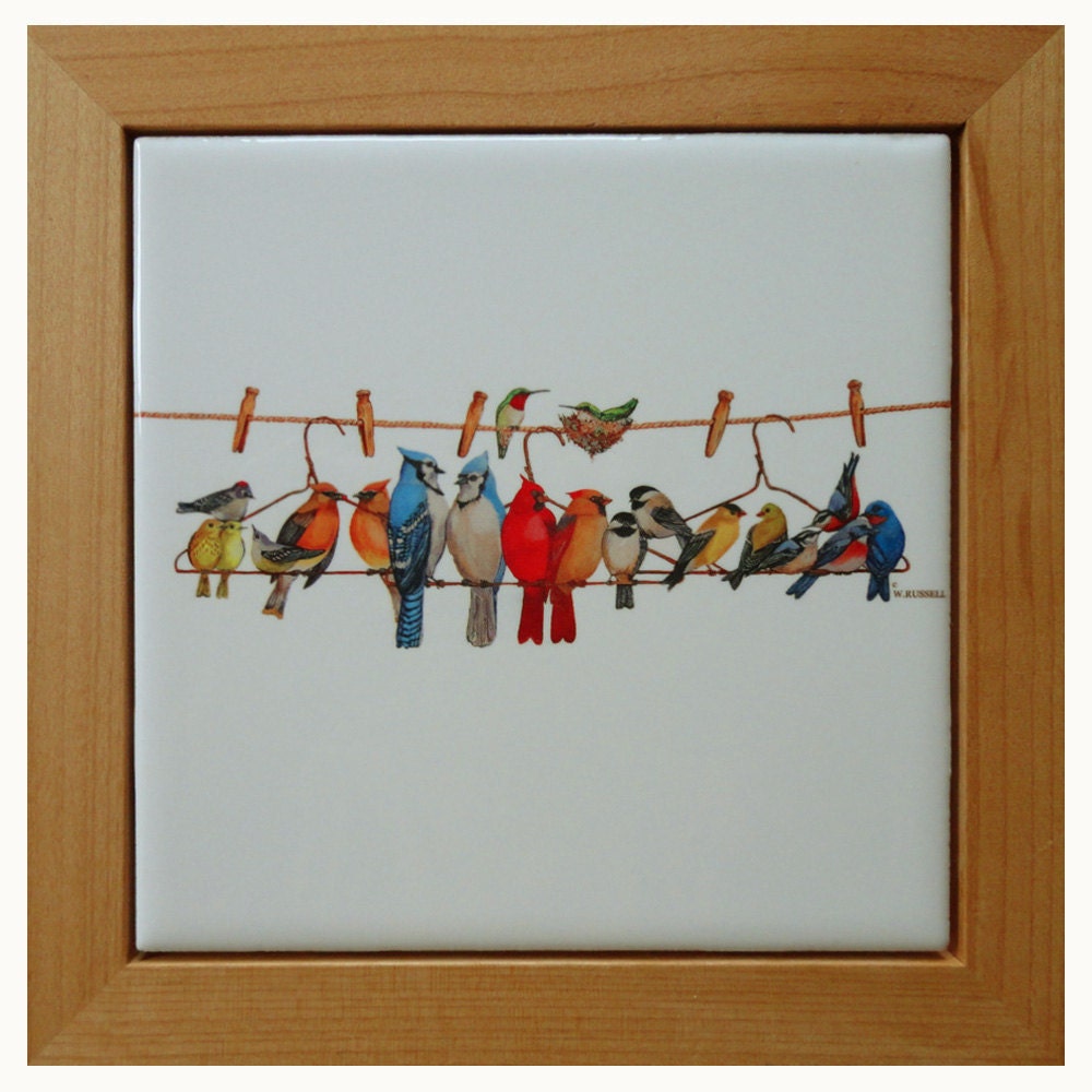 Bird Themed Ceramic Tile Framed