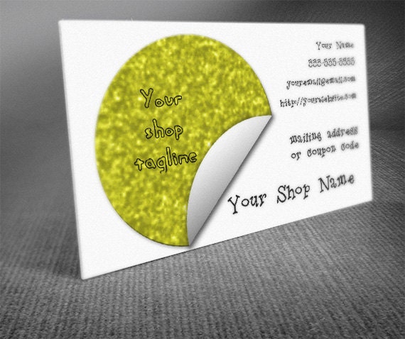 Editable Business Card - Yellow Glitter Sticker - Easy To Edit Yourself - Printable PDF