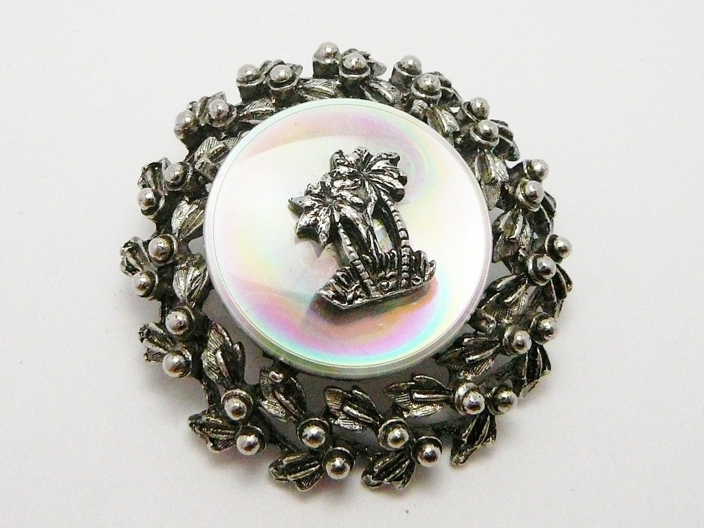 Vintage Palm Trees Holographic Psychedelic Brooch Pin by Jewelarama