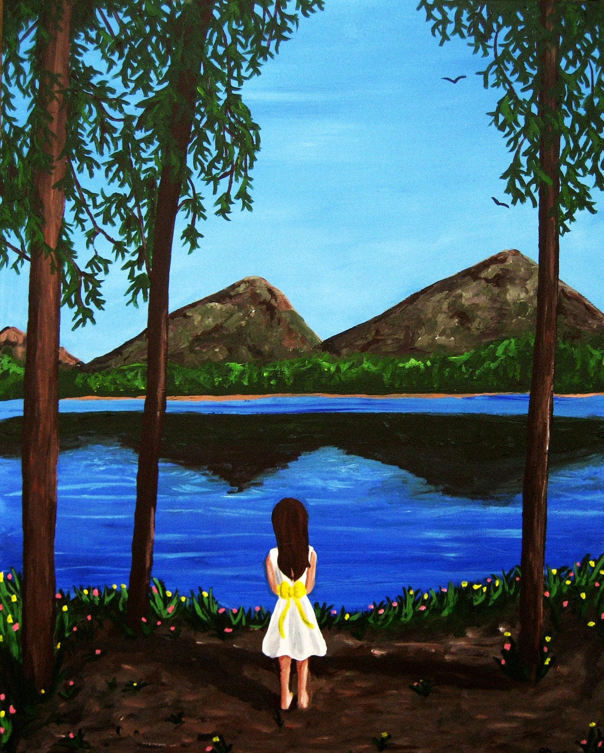 Original landscape Painting - At the Mountain Lake