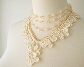 Crochet Lace Jewelry (Flower's Tears) Fiber Art Necklace Statement Necklace