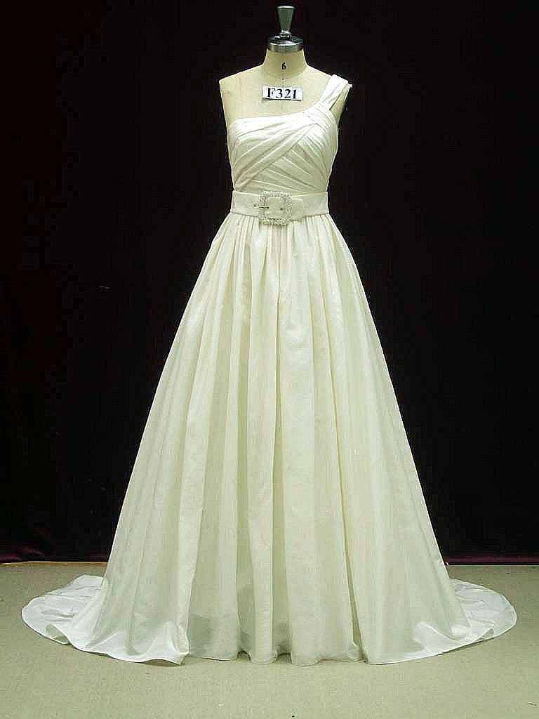 One Shoulder Wedding Dress with Pockets in Taffeta