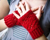 Lacefield Knit Fingerless Mitts - Love Red - Wool Alpaca