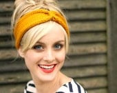Knit Headband Turban - Sunshine Yellow -  Chunky Wool