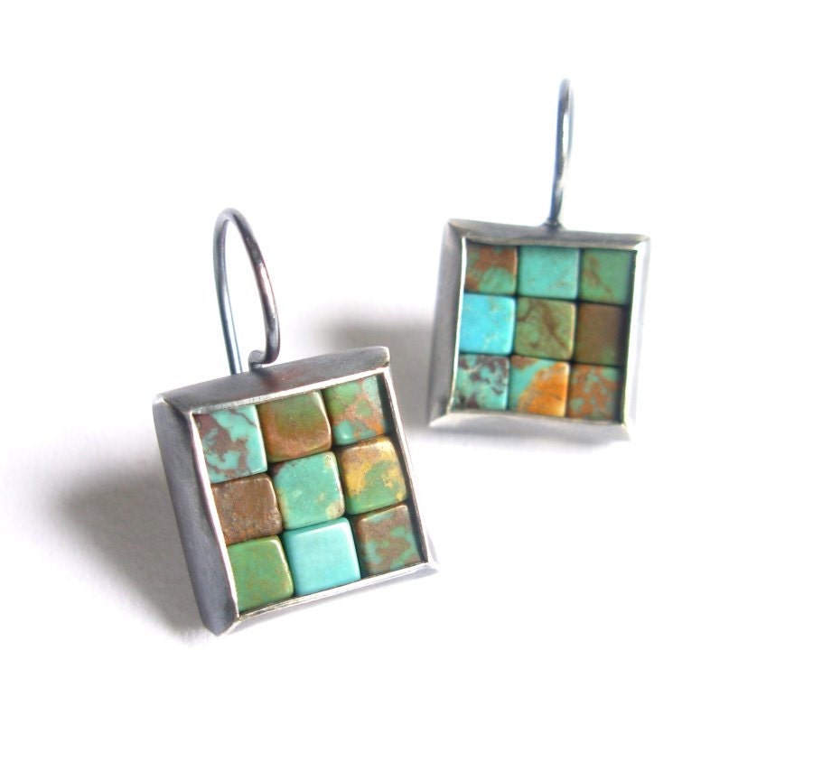 Mosaic Earrings - Turquoise Oxidized Silver