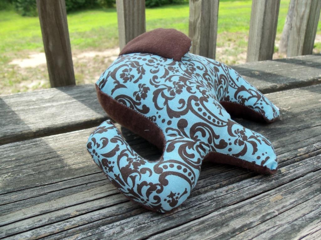 Elephant Toy - Blue/Aqua and Brown Damask