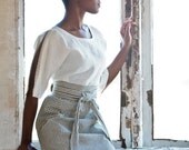 Railroad Stripe Skirt with High Waist, Tie Front & Pockets in Hemp Cotton (organic, eco, green, denim)