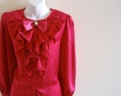 Vintage Pink Ruffle/ Cravat Blouse- Secretary, Medium, Bright.