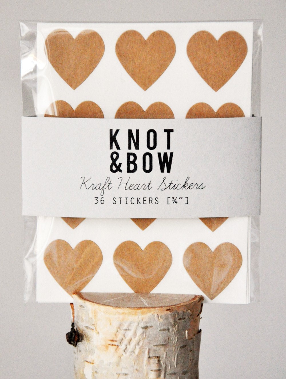 144 Kraft Heart Stickers - FREE SHIPPING